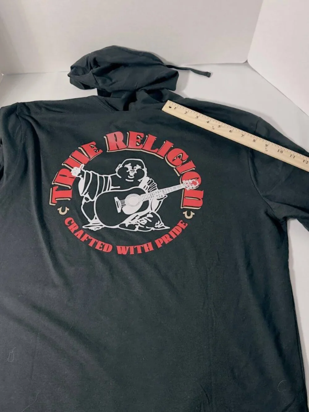 True Religion Men's Circular Hooded Tee – Jet Black – Size L – New